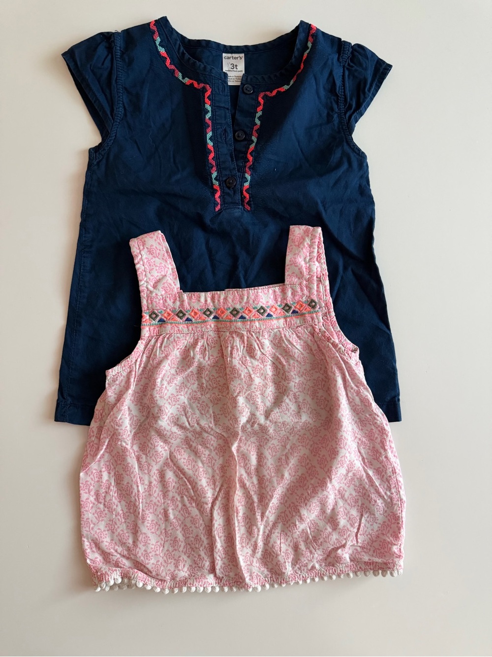 Carter's 3T Girls Summer Tops Lightweight, Flowy, Embroidered Tank & SS